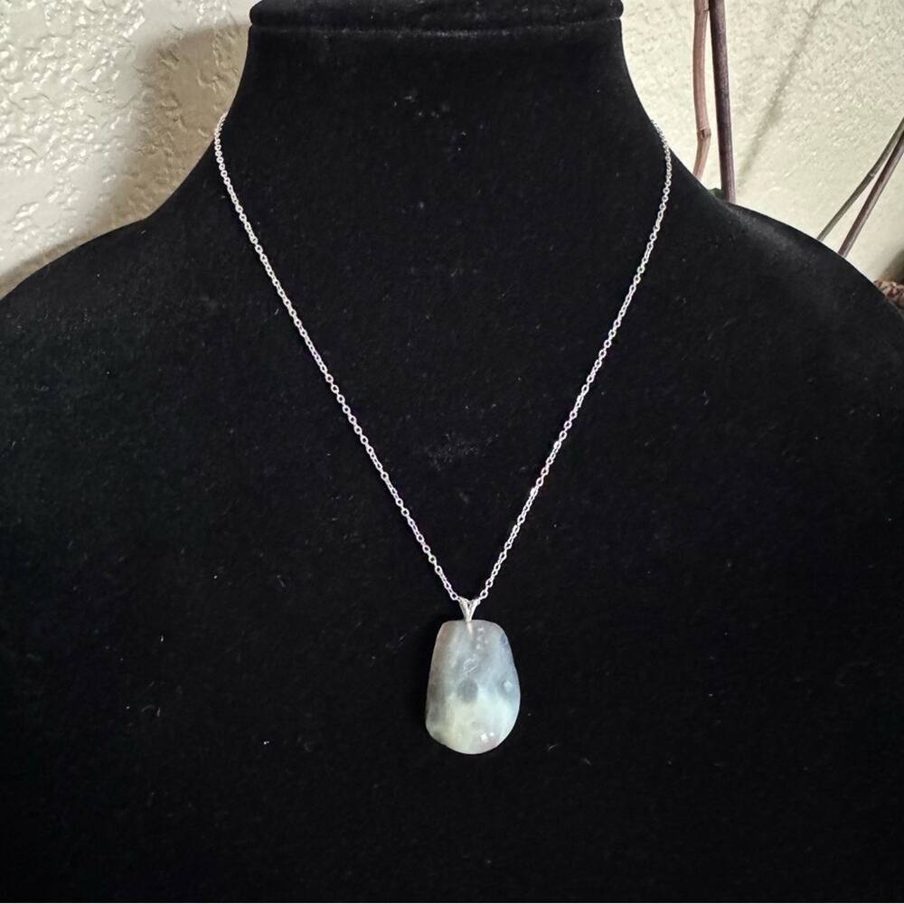Agate Pendant Necklace Stainless Steel Chain Natural Stone Artisan Boho Jewelry
